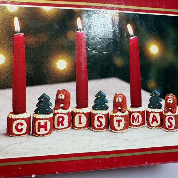 1998 red & green novelty merry christmas taper candle set - Picture 9 of 9